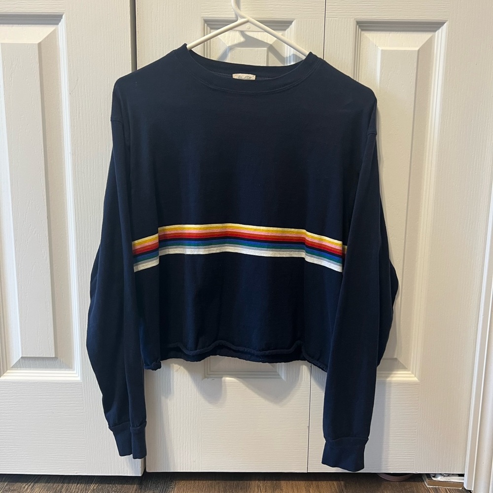 Cropped Rainbow Stripe Long Sleeved